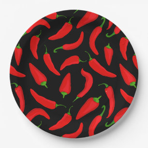 Paprikaschoten mit scharfen Chilis Rotes Schwarzes Pappteller