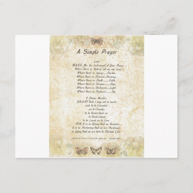 Papst francis=st. francis einfaches Gebet =butterf Postkarte (Vorderseite)