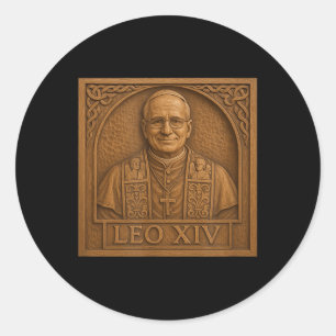 Papst Leo Xiv _ Holzschnitzen Christlich katholisc Runder Aufkleber