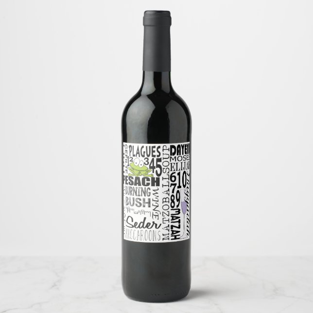 Pâque Vin Bouteille Étiquette Poser Seder Mots (Devant)