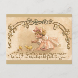 Pâques - Fille Roses chaises - Carte Postale Antiq