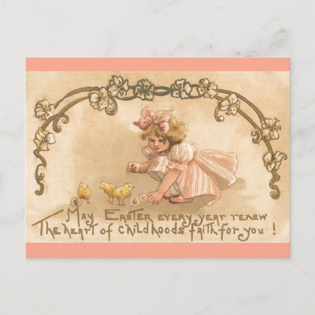 Pâques - Fille Roses chaises - Carte Postale Antiq (Devant)