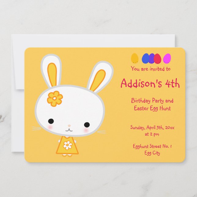 Pâques Invitations Anniversaire Cute Lapin Jaune (Devant)