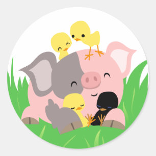 Pâques piggy et poussins autocollant