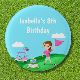 Par-T-Shirt Chibi Girl Birthday Golf Party Button