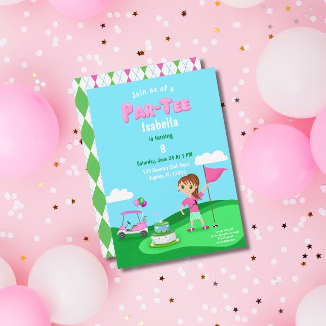 Par-T-Shirt Chibi Girl Birthday Golf Party Einladung (Von Creator hochgeladen)