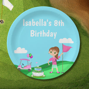 Par-T-Shirt Chibi Girl Birthday Golf Party Pappteller