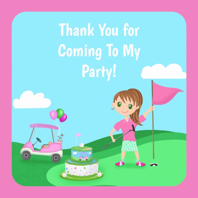 Par-T-Shirt Chibi Girl Birthday Golf Party Quadratischer Aufkleber (Von Creator hochgeladen)