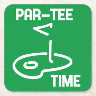 Par-T-Shirt Time White Rechteckiger Pappuntersetzer