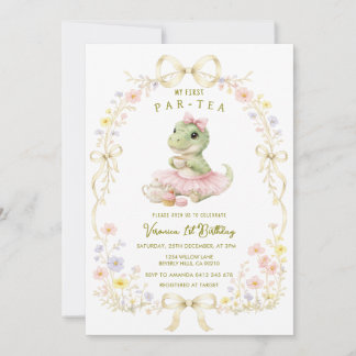 Par-Tea Dino 1st Birthday wildflower  Einladung