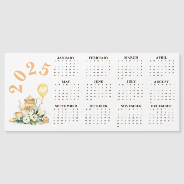 Par-Tea Yellow Floral 2025 Kalender Magnetkarte (Vorderseite)