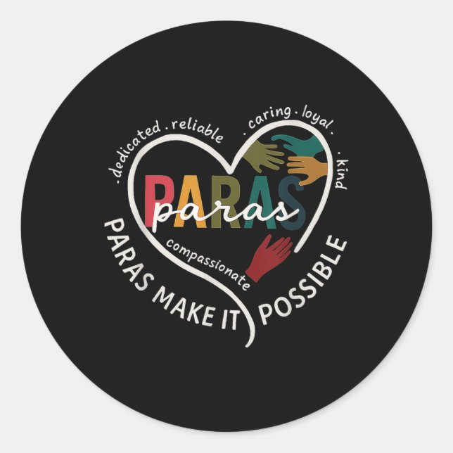 Para Heart Paraprofessional Teacher Paraeducator Runder Aufkleber (Vorderseite)