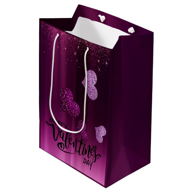 para san Valentin con corazones Mittlere Geschenktüte (Vorderseite Schrägansicht)