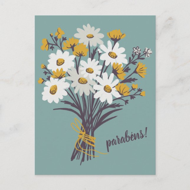 PARABENS GRATULATIONEN Daisy Bouquet Custom Postkarte (Vorderseite)