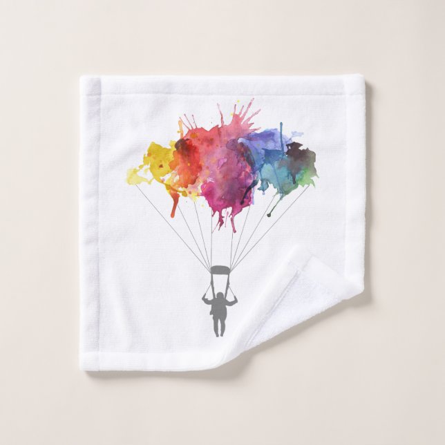 Parachutiste, parachute. Sport de parachutisme. (Gant de toilette)