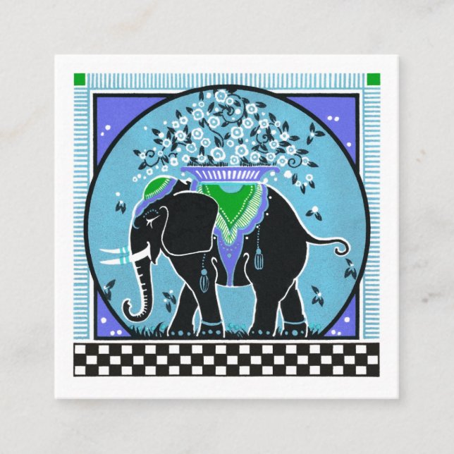 Parade des éléphants en Carte de visite Aqua (Devant)