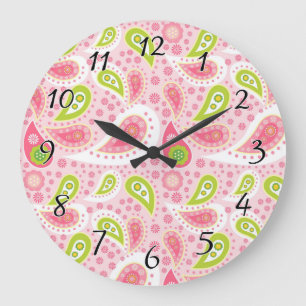 Parade of Pink Paisley Große Wanduhr