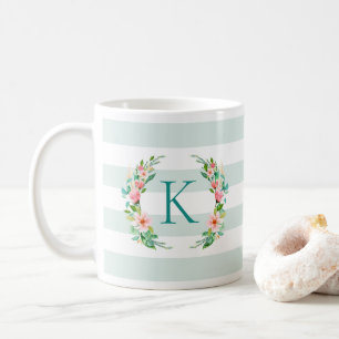 Paradies Blumen und Streifen Monogramm Kaffeetasse