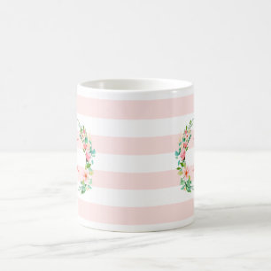 Paradies Blumen und Streifen Monogramm Kaffeetasse