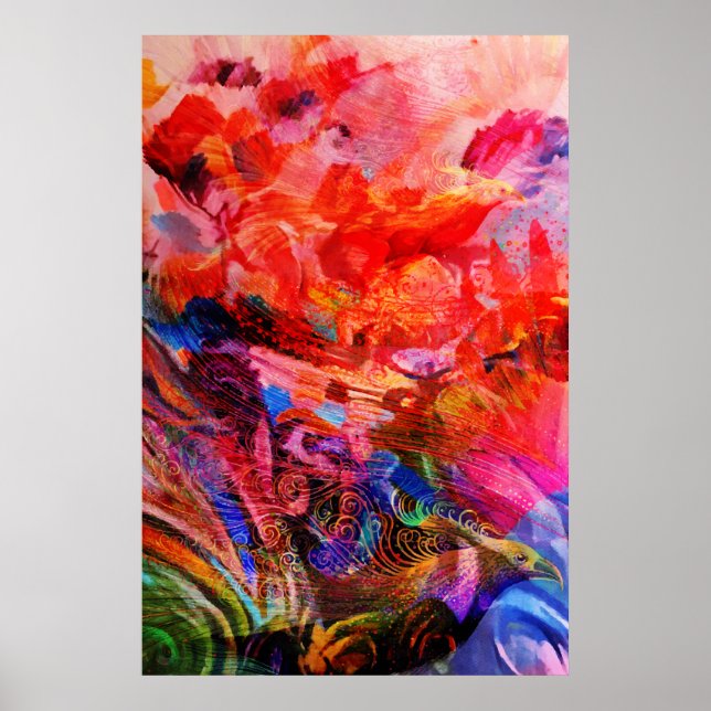 Paradies Floral Bird Phoenix Flammkunst Poster (Vorne)