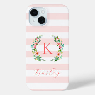 Paradies Floral und rosa Streifen Monogramm Case-Mate iPhone Hülle