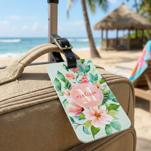 Paradies Floral Wasserfarben Monogramm Gepäckanhänger