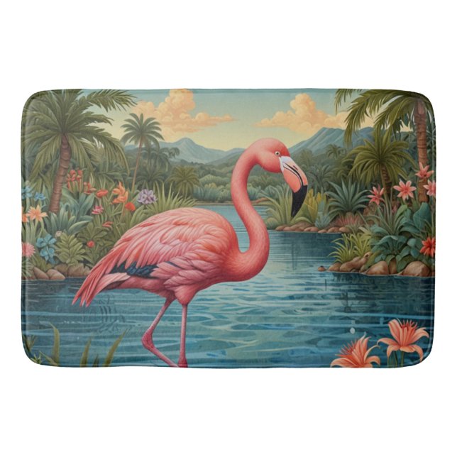 Paradies für Rosa Flamingo Badematte (Vorderseite)
