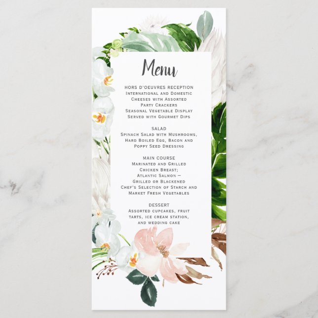 Paradies für tropische Hochzeiten Menükarte (Vorderseite)