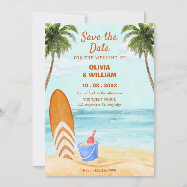 Paradies für Wasserfarbenen Save The Date (Vorderseite)