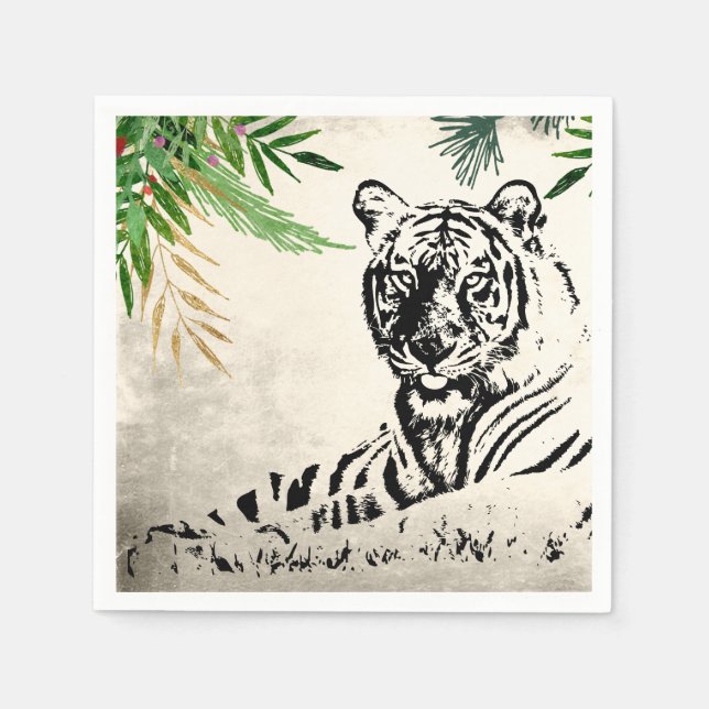 Paradies für Wilde Tiger und Palmen Serviette (Vorderseite)