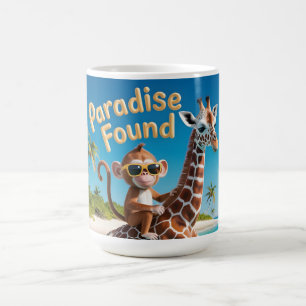 Paradies gefunden, Affe reitet Giraffe im Ozean Kaffeetasse