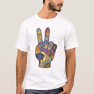 Paradies in der Hand Friedenssymbol Farbige Kunst T-Shirt