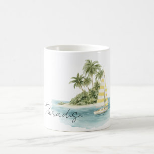 Paradies Palmen Insel Boot Kaffeetasse