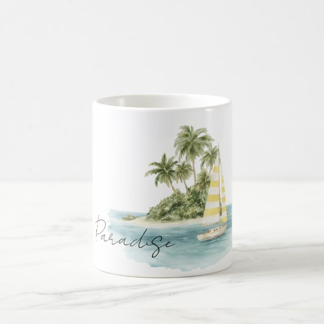 Paradies Palmen Insel Boot Kaffeetasse (Mittel)