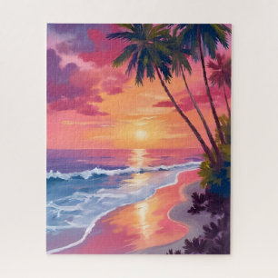 Paradies Sonnenuntergang   Rosa tropische Aquarell