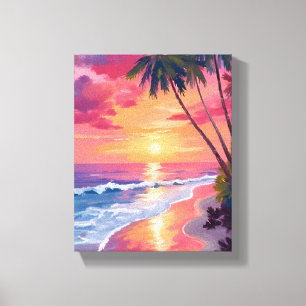 Paradies Sonnenuntergang   Rosa Tropische Wasserfa Leinwanddruck