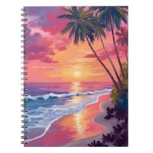 Paradies Sonnenuntergang Rosa Tropische Wasserfa Notizblock