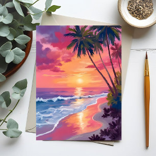 Paradies-Sonnenuntergang Rosa tropische Wasserfa Postkarte