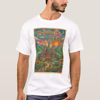 Paradies Stadt psychedelischer Hippie-Stil Design T-Shirt