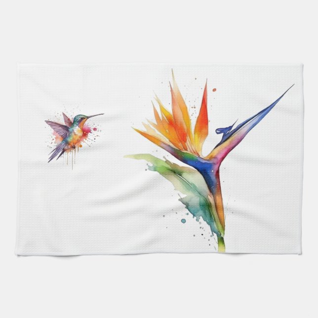 Paradies- und Kolibri in Aquarellfarben Geschirrtuch (Horizontal)