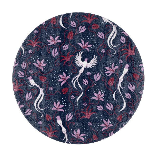 Paradies Vögel: Blühendes Vintages Muster. Schneidebrett (Vorderseite)