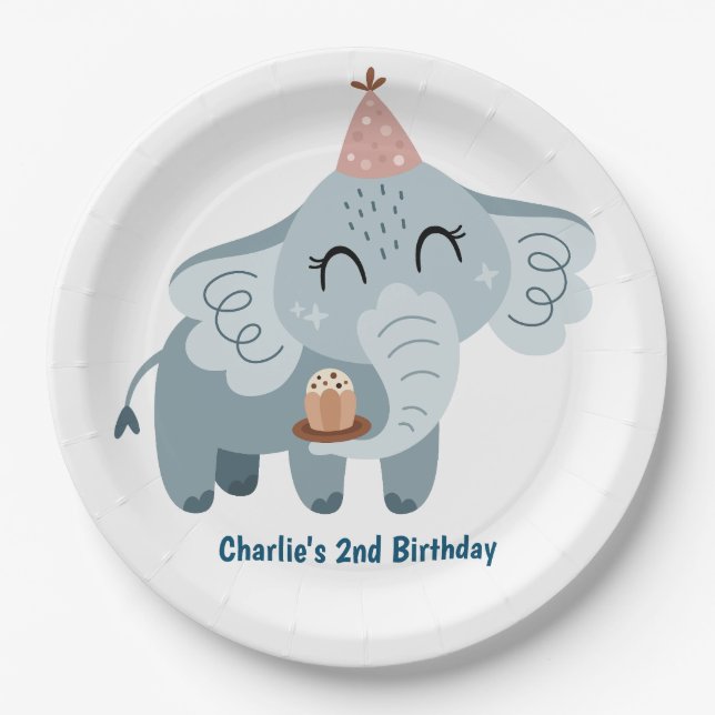 Paradiestier, Elefant mit Geschenken und Party mit Pappteller (Vorderseite)