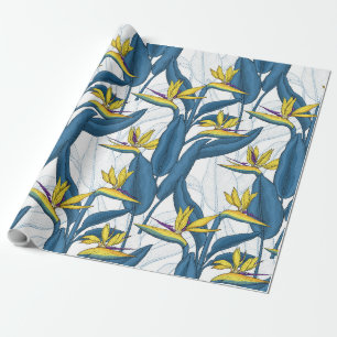 Paradiesvogel auf Weiß-Blume Geschenkpapier