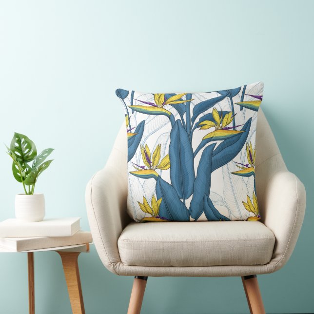 Paradiesvogel auf Weiß-Blume Kissen (Stuhl )