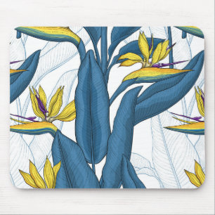 Paradiesvogel auf Weiß-Blume Mousepad