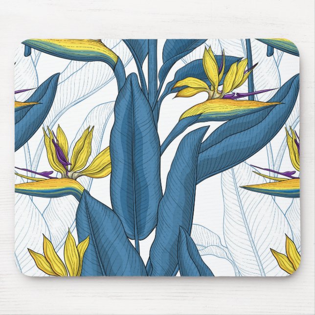Paradiesvogel auf Weiß-Blume Mousepad (Vorne)