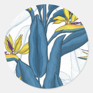 Paradiesvogel auf Weiß-Blume Runder Aufkleber