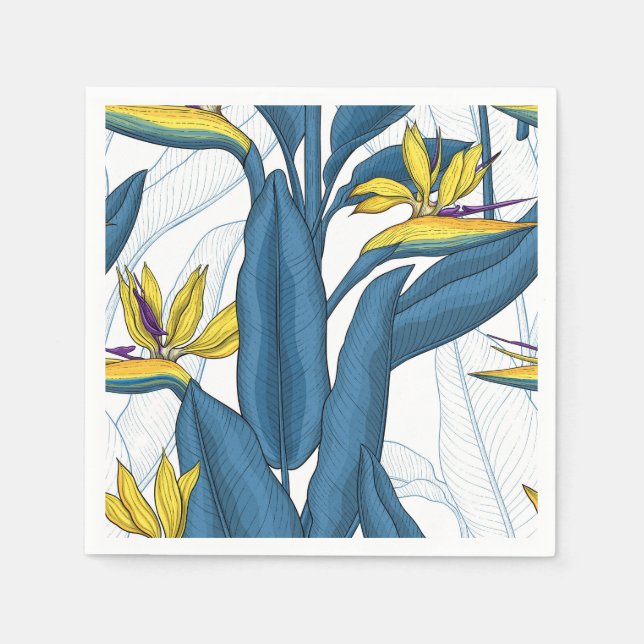 Paradiesvogel auf Weiß-Blume Serviette (Vorderseite)