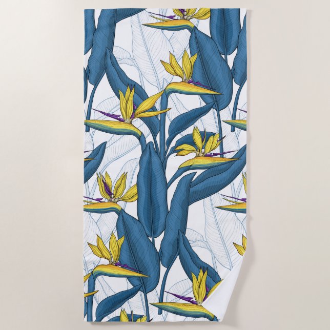 Paradiesvogel auf Weiß-Blume Strandtuch (Vorderseite)