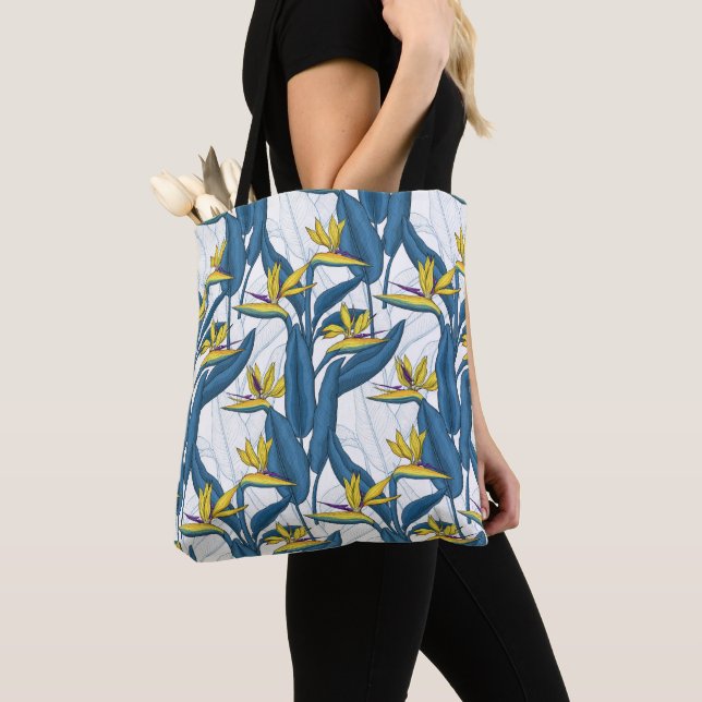 Paradiesvogel auf Weiß-Blume Tasche (Von Nahem)